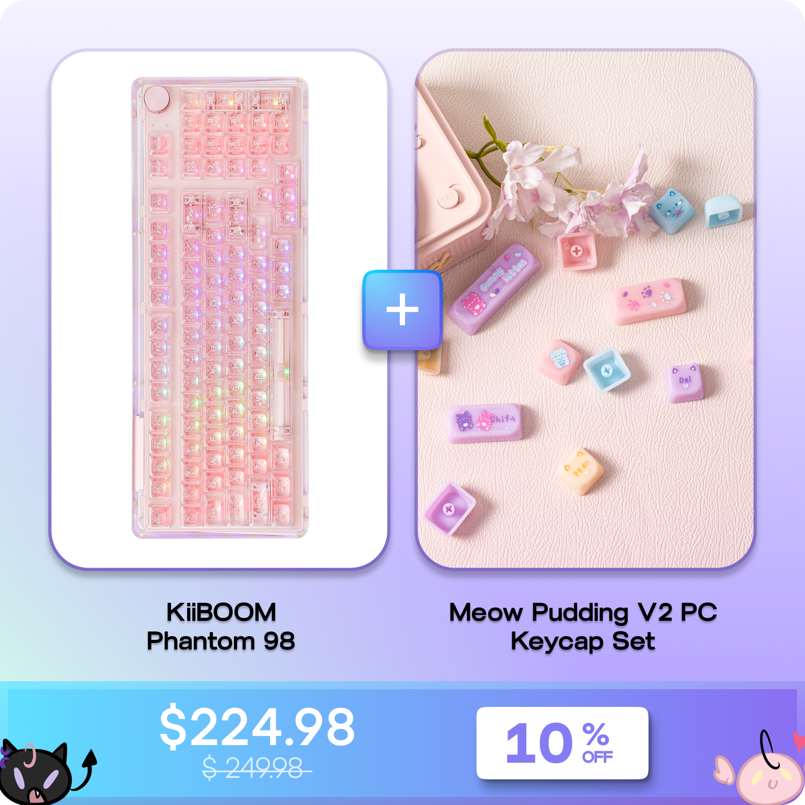 KiiBOOM Phantom 98 + KiiBOOM Meow Pudding V2 PC Keycap Set