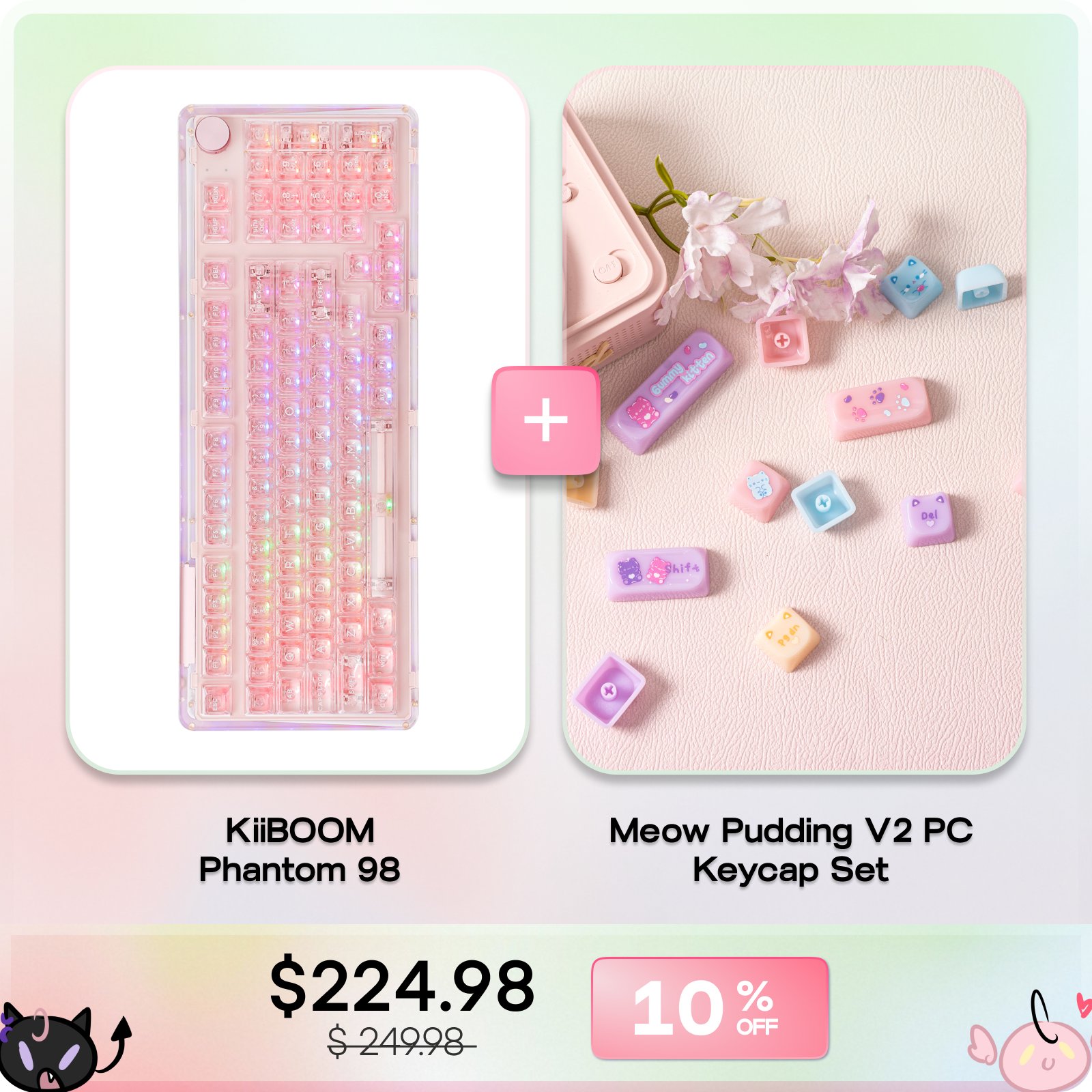 KiiBOOM Phantom 98 + KiiBOOM Meow Pudding V2 PC Keycap Set