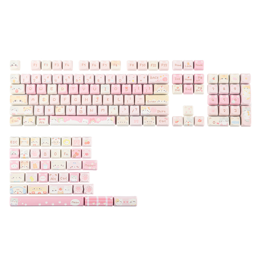 KiiBoom Maorbeng Meow Meow Squad Keycaps-set, Dye-Sublimation PBT, Mao- profiel, 142 toetsen, aangepaste toetsdoppen voor ANSI-lay-out, MX- schakelaars, mechanisch gamingtoetsenbord