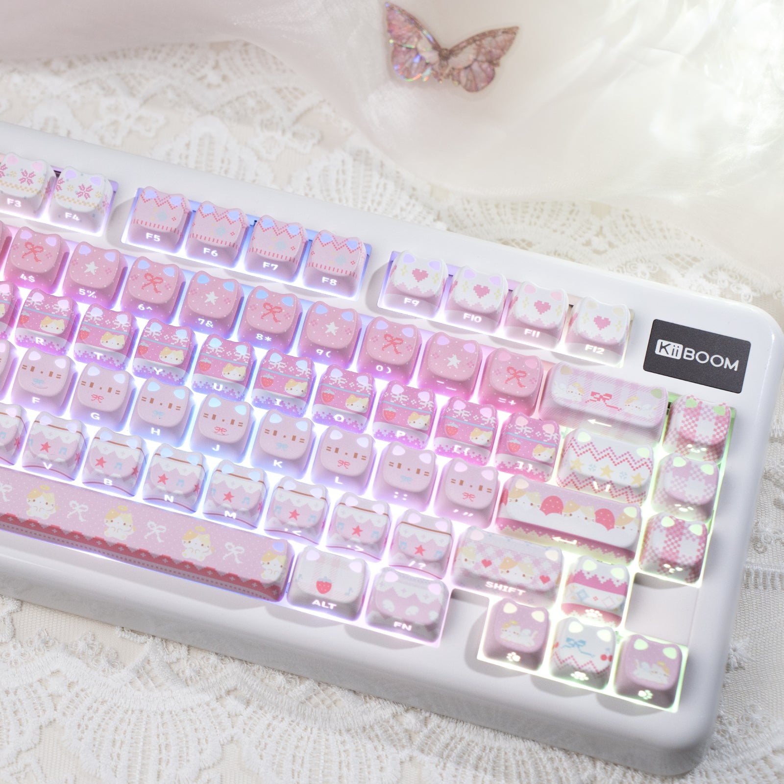 KiiBOOM Pink Meow / Meow Bow Keycap Set