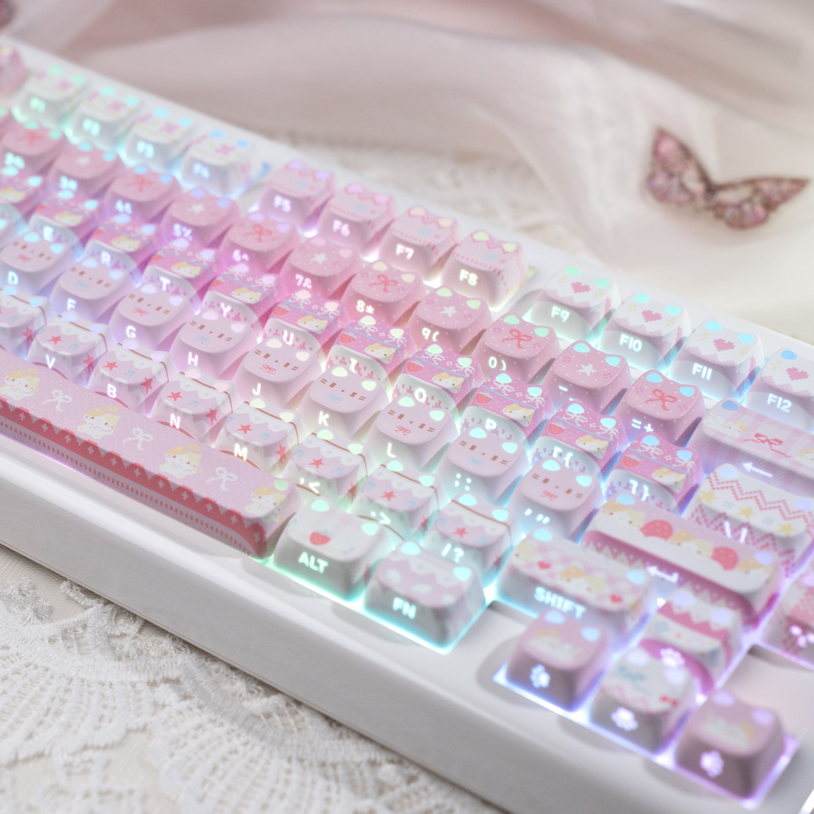 KiiBOOM Pink Meow / Meow Bow Keycap Set