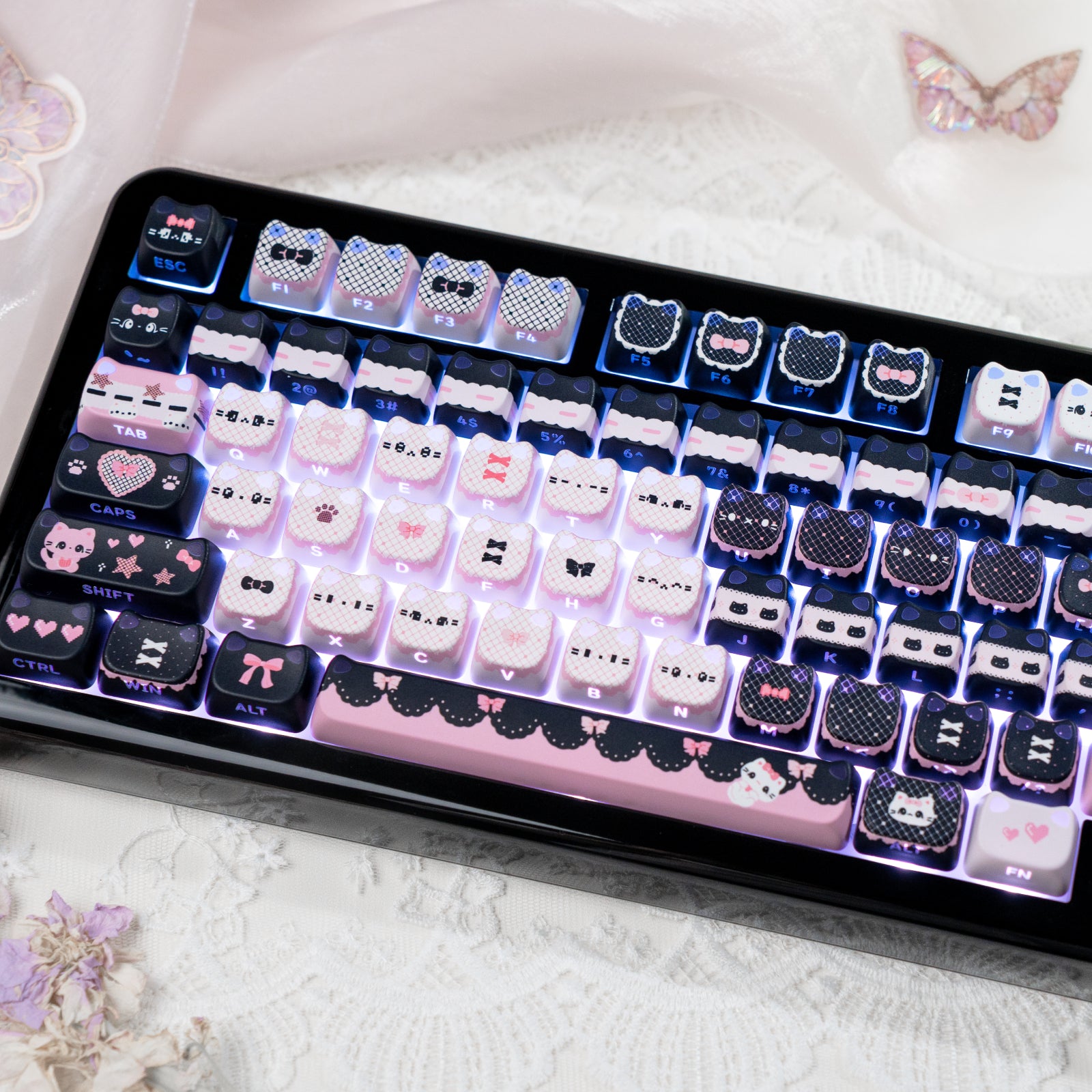 KiiBOOM Pink Meow / Meow Bow Keycap Set