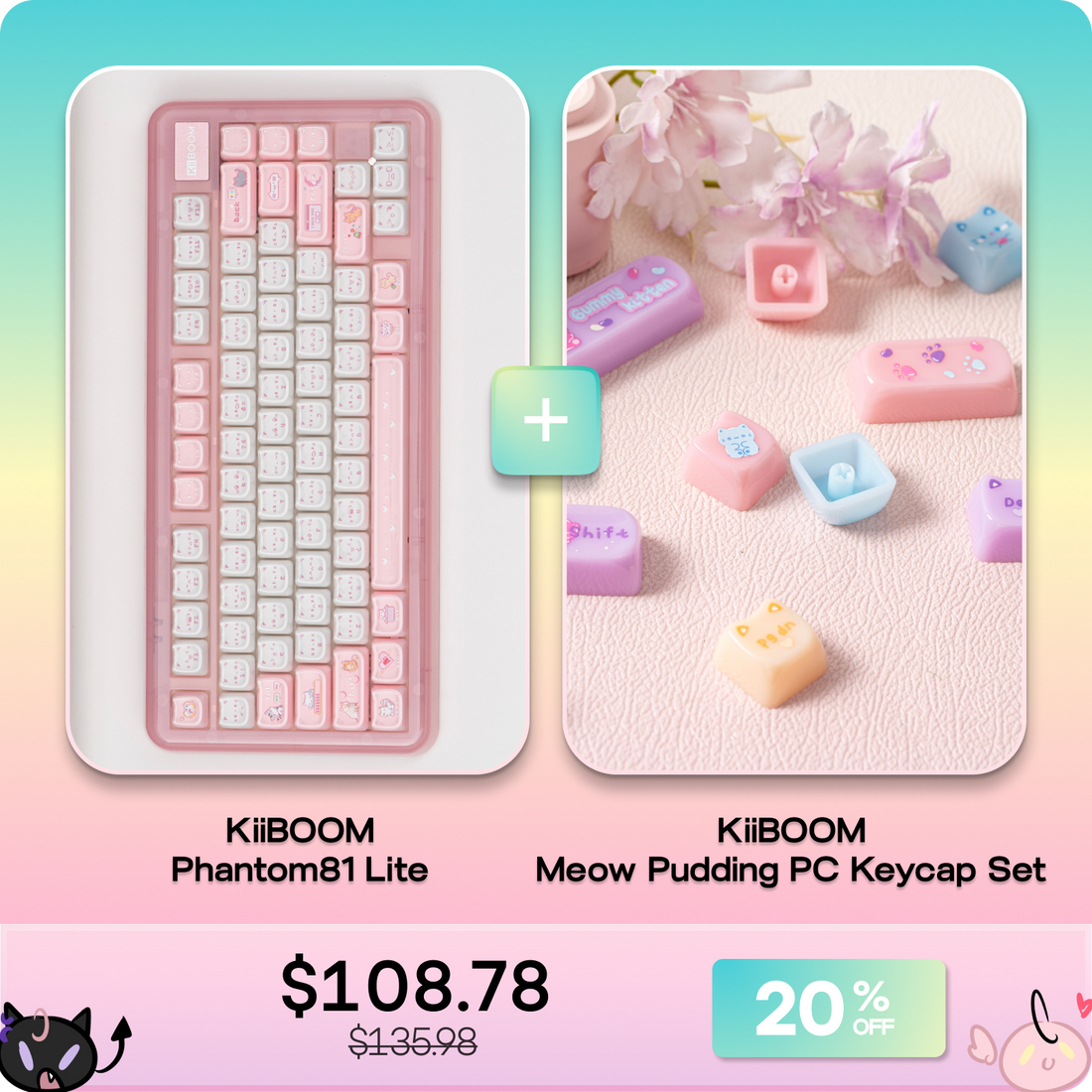 KiiBOOM Phantom81 Lite + KiiBOOM Meow Pudding PC Keycap Set KiiBOOM