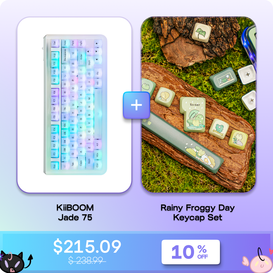 KiiBOOM Jade 75 (Clear) + KiiBOOM X Cosydiaries Rainy Froggy Day Keycap Set KiiBOOM