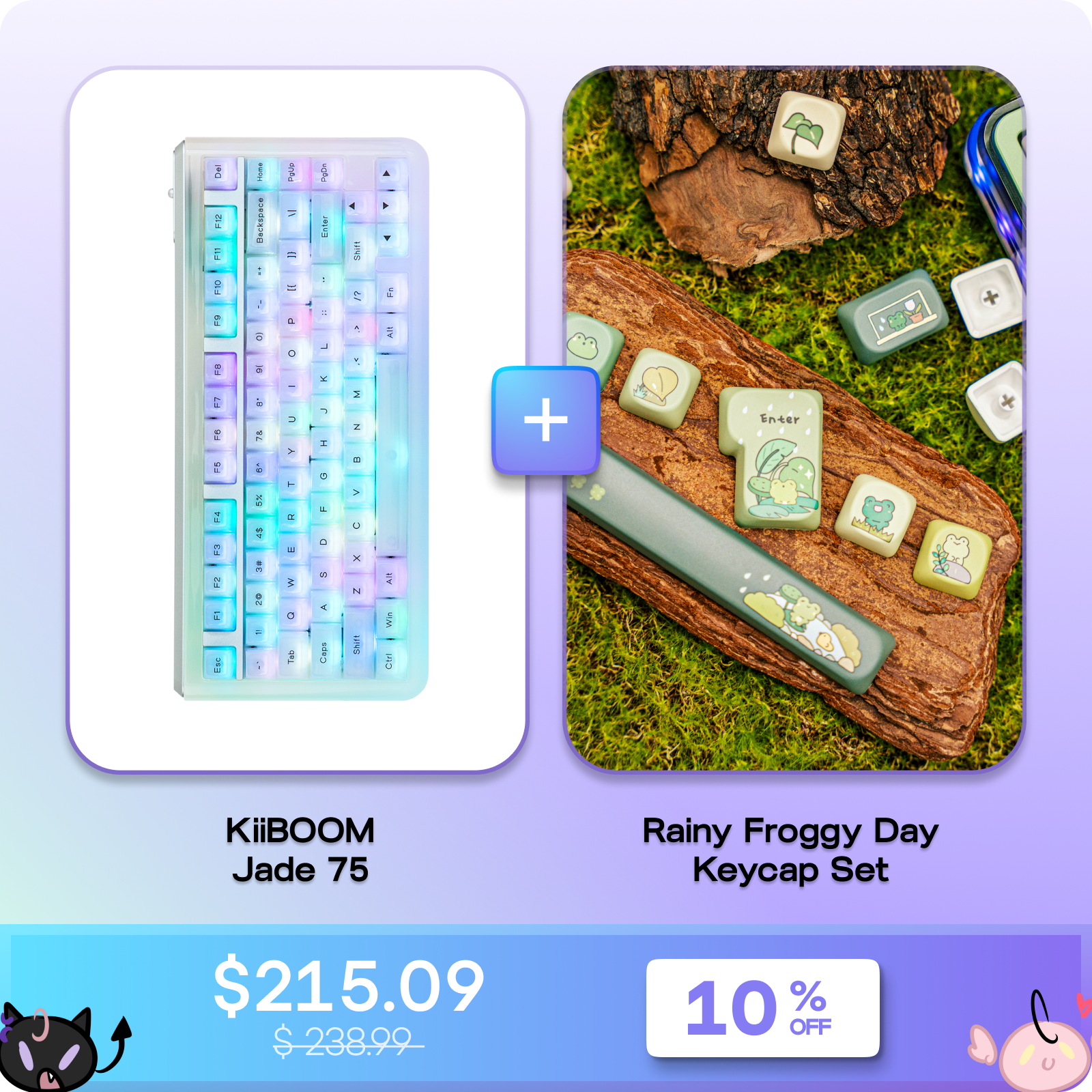 KiiBOOM Jade 75 (Clear) + KiiBOOM X Cosydiaries Rainy Froggy Day Keycap Set KiiBOOM
