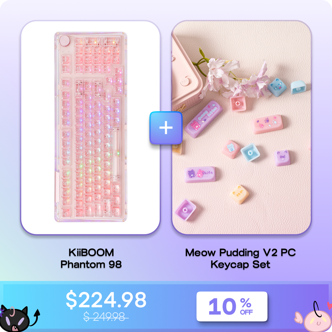 KiiBOOM Phantom 98 + KiiBOOM Meow Pudding V2 PC Keycap Set KiiBOOM
