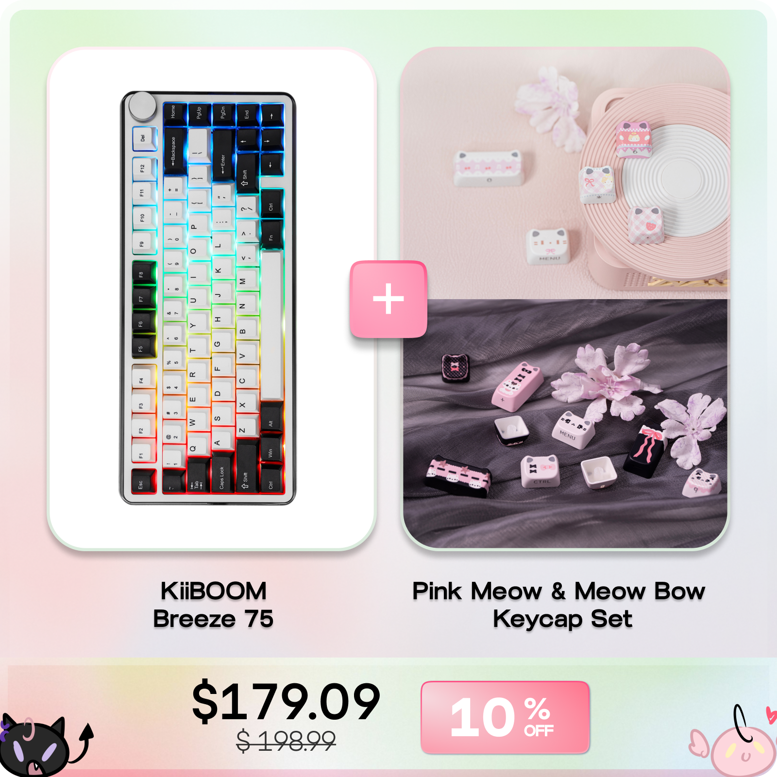 KiiBOOM Breeze 75 + KiiBOOM Pink Meow & Meow Bow Keycap Set